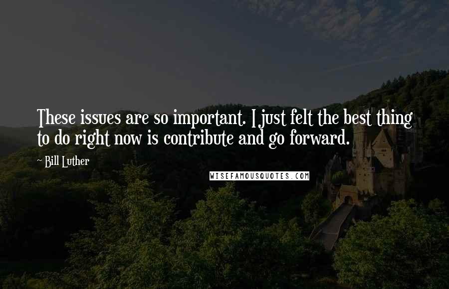 Bill Luther quotes: These issues are so important. I just felt the best thing to do right now is contribute and go forward. Bill Luther quotes: These issues are so important. I just felt the best thing to do right now is contribute and go forward.