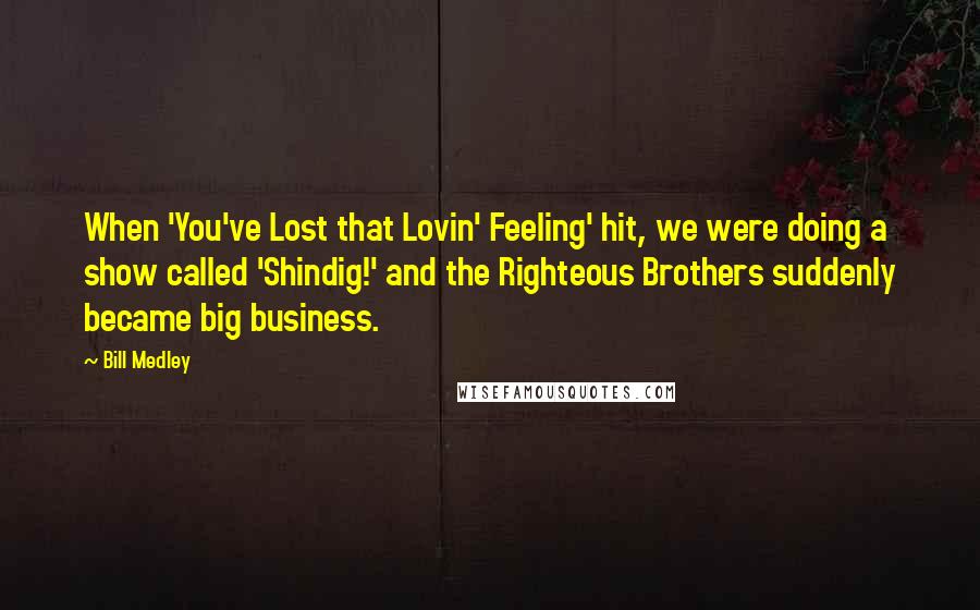 Bill Medley quotes: When 'You've Lost that Lovin' Feeling' hit, we were doing a show called 'Shindig!' and the Righteous Brothers suddenly became big business.