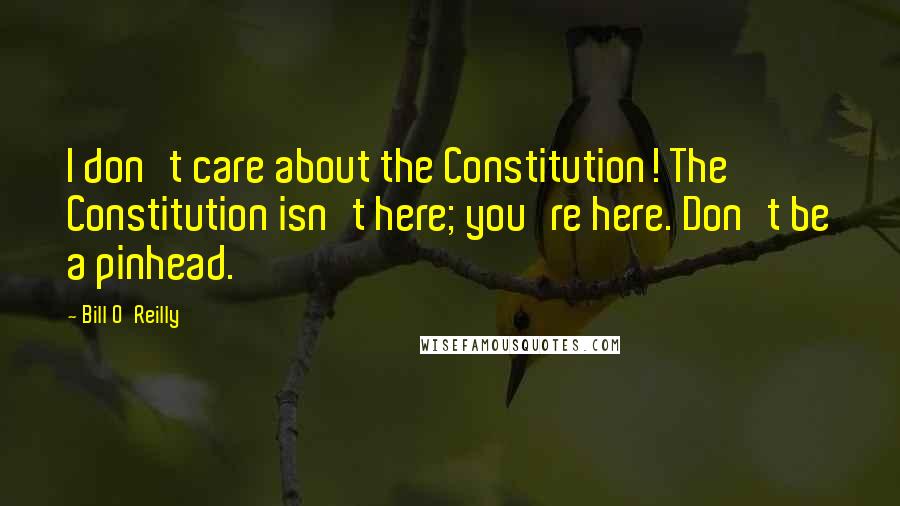 Bill O'Reilly quotes: I don't care about the Constitution! The Constitution isn't here; you're here. Don't be a pinhead.