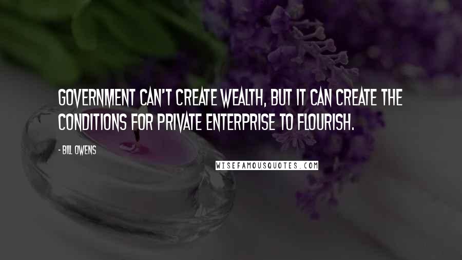 Bill Owens quotes: Government can't create wealth, but it can create the conditions for private enterprise to flourish.