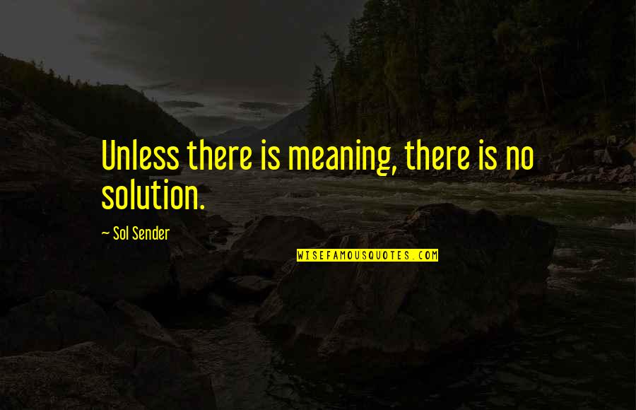 Billenty Quotes By Sol Sender: Unless there is meaning, there is no solution.