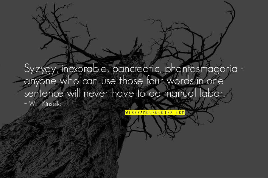 Billentyukombin Ci K Quotes By W.P. Kinsella: Syzygy, inexorable, pancreatic, phantasmagoria - anyone who can