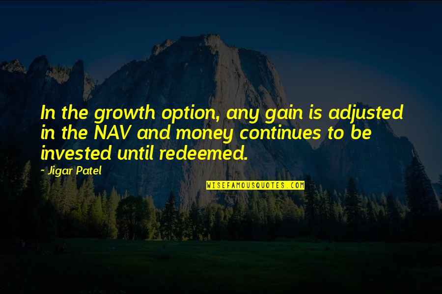 Billeted Synonym Quotes By Jigar Patel: In the growth option, any gain is adjusted