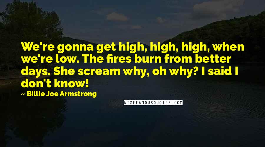 Billie Joe Armstrong quotes: We're gonna get high, high, high, when we're low. The fires burn from better days. She scream why, oh why? I said I don't know!