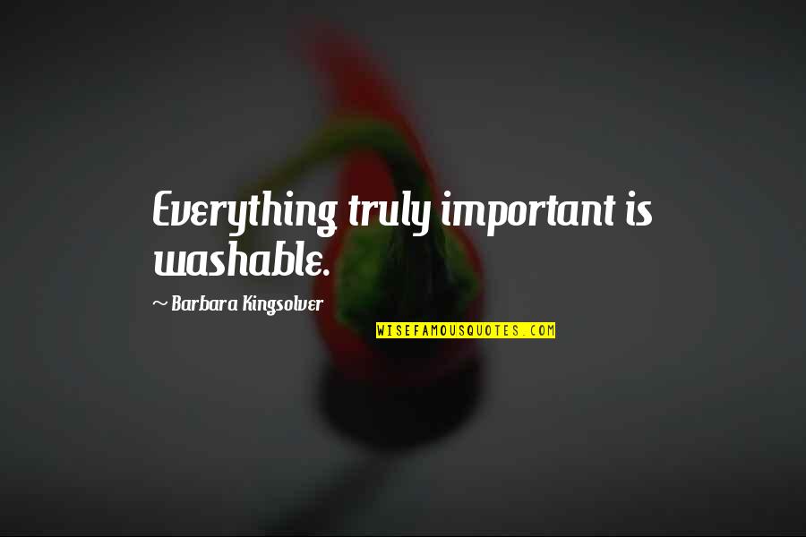 Billionths Quotes By Barbara Kingsolver: Everything truly important is washable.