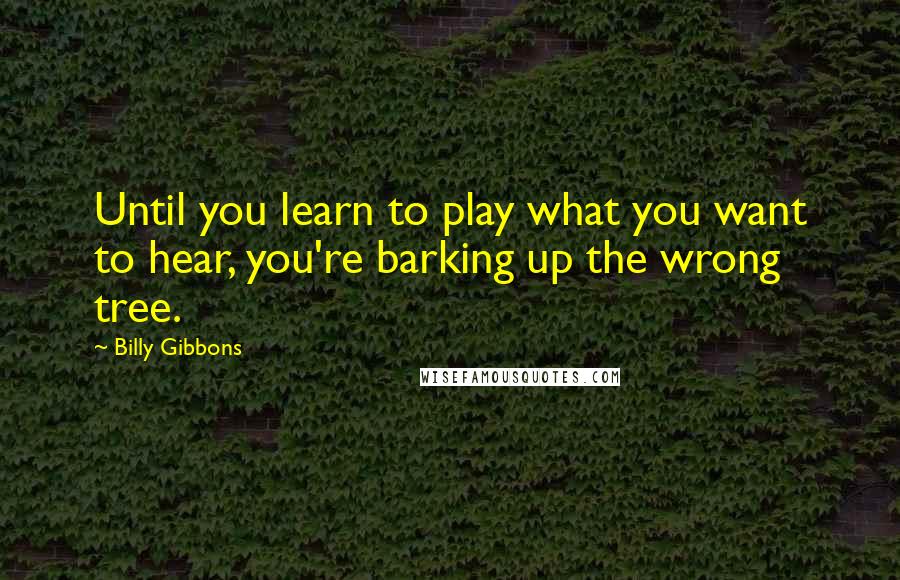 Billy Gibbons quotes: Until you learn to play what you want to hear, you're barking up the wrong tree.