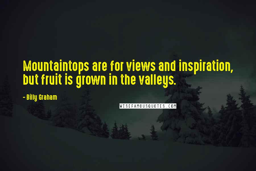 Billy Graham quotes: Mountaintops are for views and inspiration, but fruit is grown in the valleys.