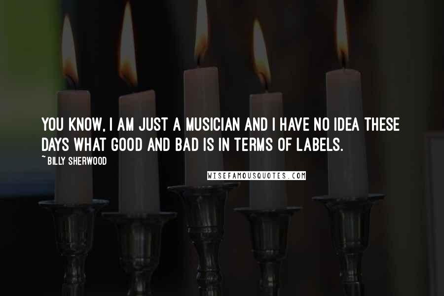 Billy Sherwood quotes: You know, I am just a musician and I have no idea these days what good and bad is in terms of labels.