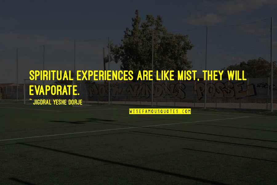 Bilmin Quotes By Jigdral Yeshe Dorje: Spiritual experiences are like mist, they will evaporate. Bilmin Quotes By Jigdral Yeshe Dorje: Spiritual experiences are like mist, they will evaporate.