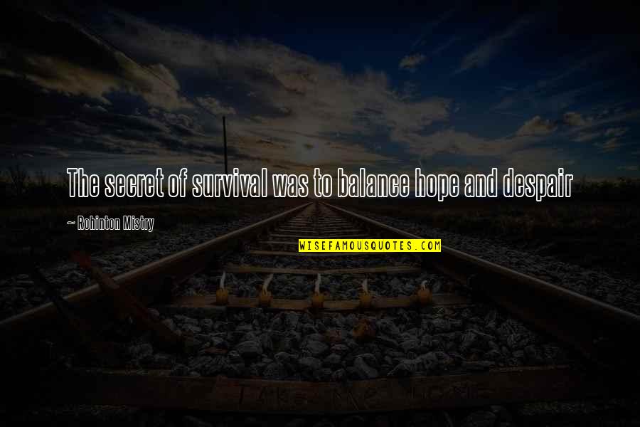 Bind Where Clause Quotes By Rohinton Mistry: The secret of survival was to balance hope