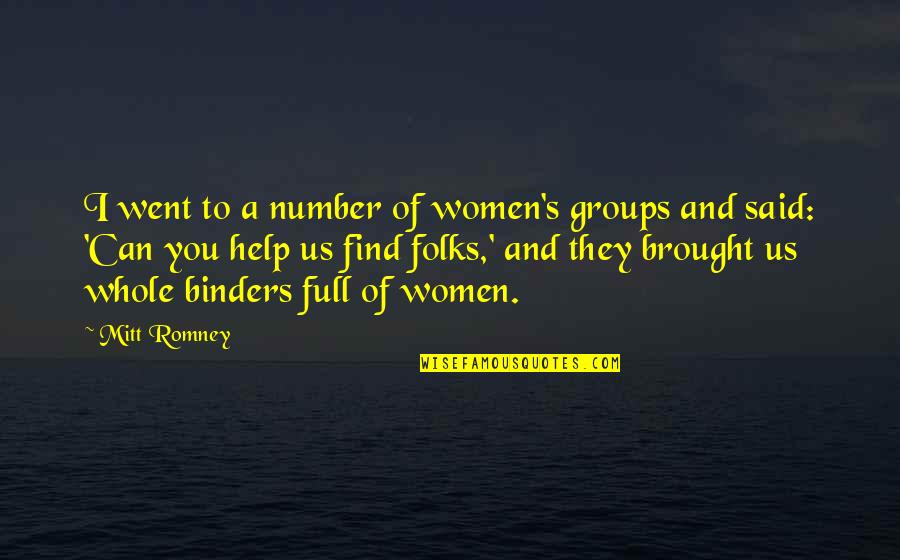 Binders Full Quotes By Mitt Romney: I went to a number of women's groups Binders Full Quotes By Mitt Romney: I went to a number of women's groups