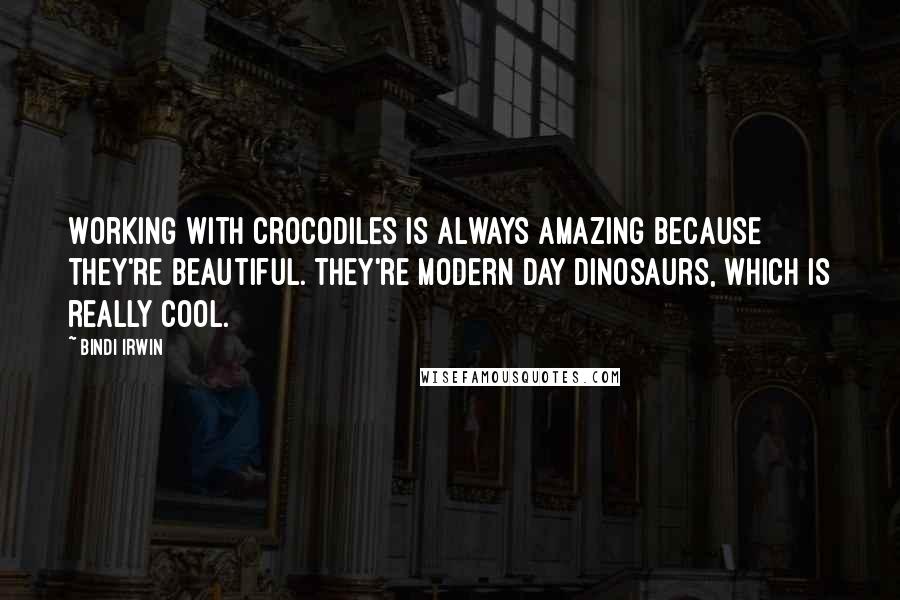 Bindi Irwin quotes: Working with crocodiles is always amazing because they're beautiful. They're modern day dinosaurs, which is really cool.