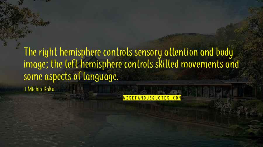 Binmek Quotes By Michio Kaku: The right hemisphere controls sensory attention and body Binmek Quotes By Michio Kaku: The right hemisphere controls sensory attention and body