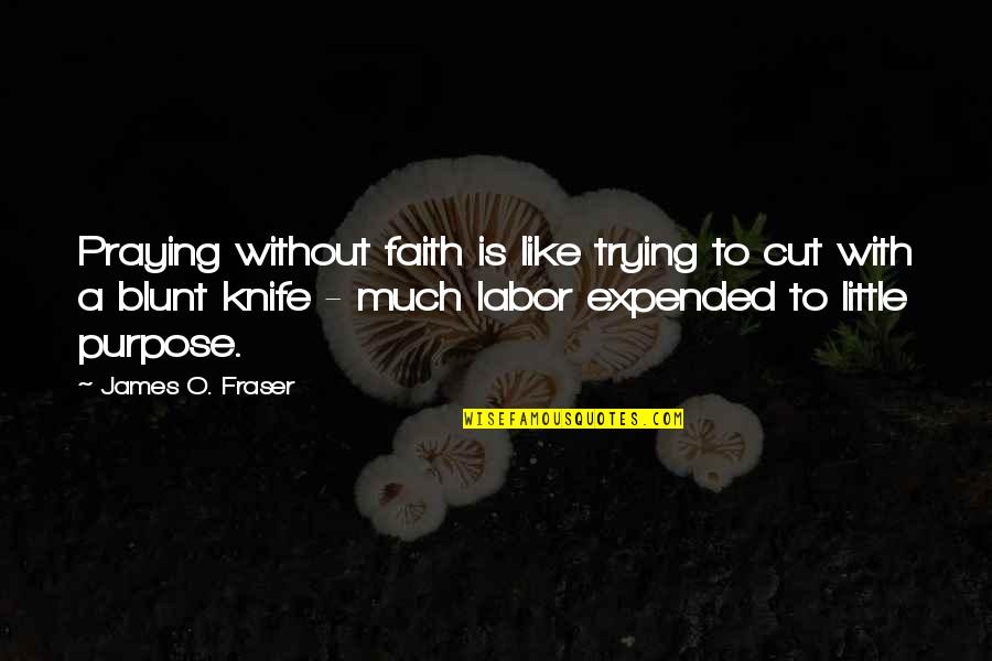 Bioethics Quotes By James O. Fraser: Praying without faith is like trying to cut Bioethics Quotes By James O. Fraser: Praying without faith is like trying to cut