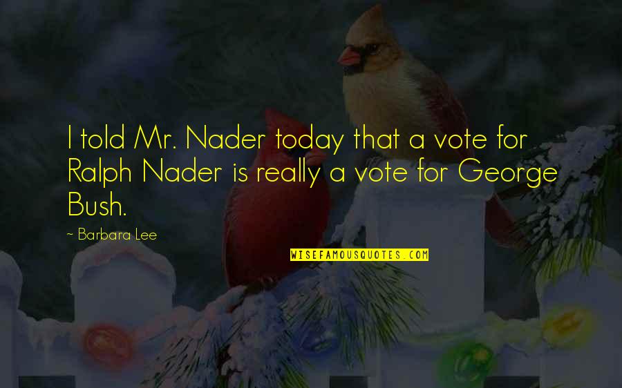 Biographer Chernow Quotes By Barbara Lee: I told Mr. Nader today that a vote