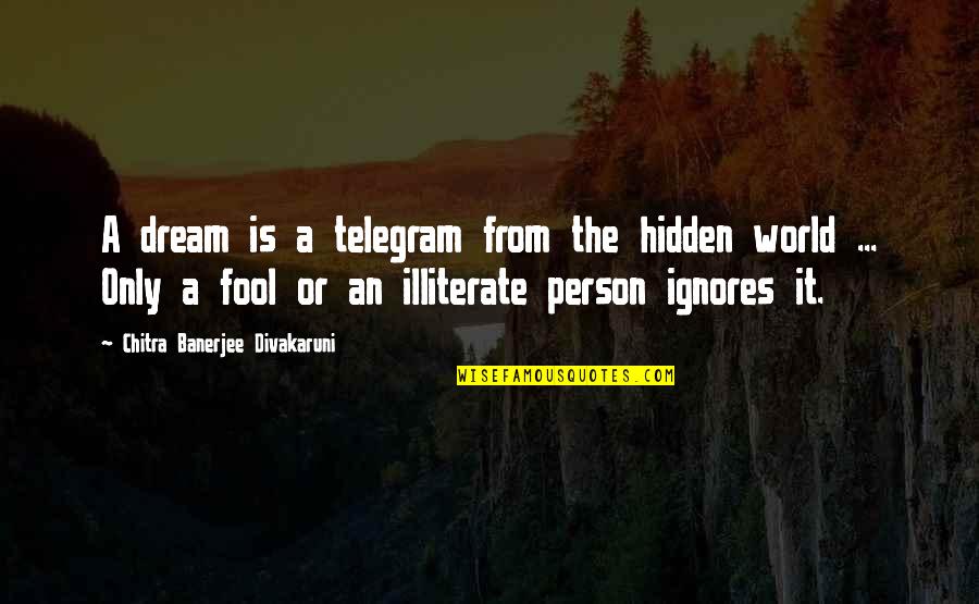 Biophobia Quotes By Chitra Banerjee Divakaruni: A dream is a telegram from the hidden