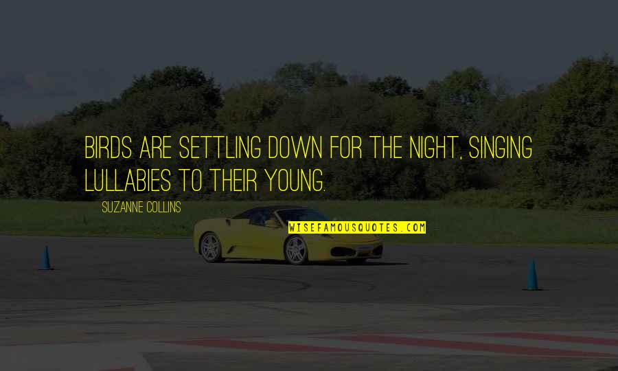 Birds Singing Quotes By Suzanne Collins: Birds are settling down for the night, singing