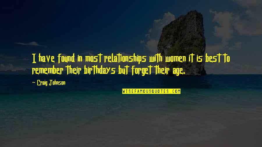 Birthdays And Age Quotes By Craig Johnson: I have found in most relationships with women