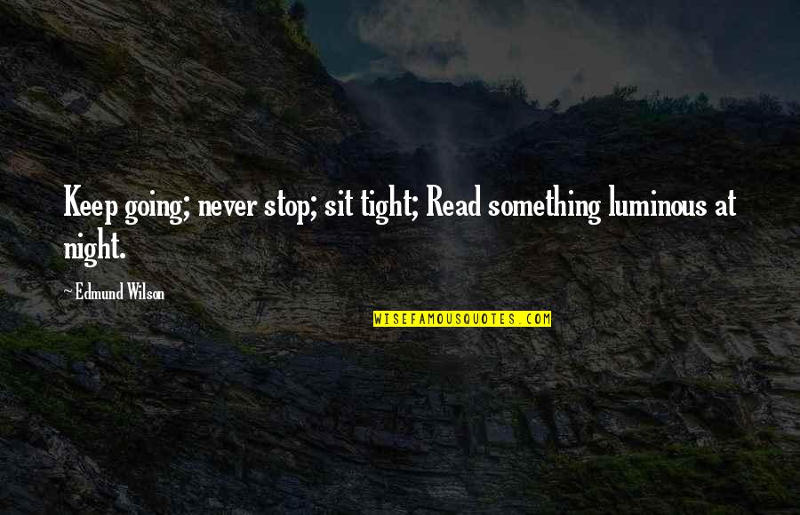 Biscaris Quotes By Edmund Wilson: Keep going; never stop; sit tight; Read something