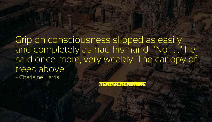 Bistre Brown Quotes By Charlaine Harris: Grip on consciousness slipped as easily and completely Bistre Brown Quotes By Charlaine Harris: Grip on consciousness slipped as easily and completely