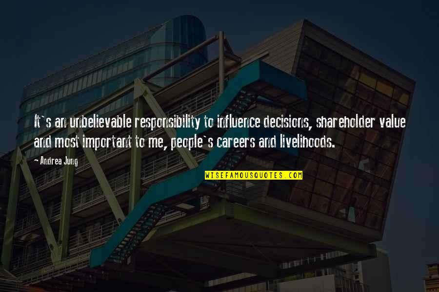 Bittara Roti Quotes By Andrea Jung: It's an unbelievable responsibility to influence decisions, shareholder Bittara Roti Quotes By Andrea Jung: It's an unbelievable responsibility to influence decisions, shareholder