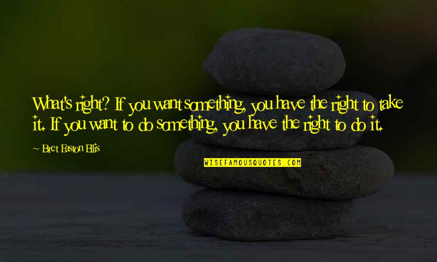 Bitter And Cynical Quotes By Bret Easton Ellis: What's right? If you want something, you have Bitter And Cynical Quotes By Bret Easton Ellis: What's right? If you want something, you have