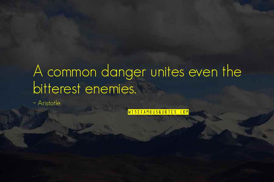 Bitterest Quotes By Aristotle.: A common danger unites even the bitterest enemies.