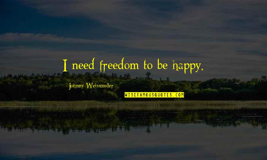 Black And White Wood Quotes By Johnny Weissmuller: I need freedom to be happy.