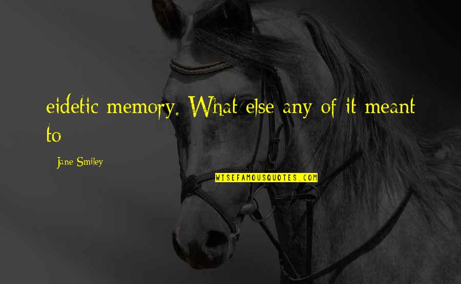 Black Lagoon Quotes By Jane Smiley: eidetic memory. What else any of it meant