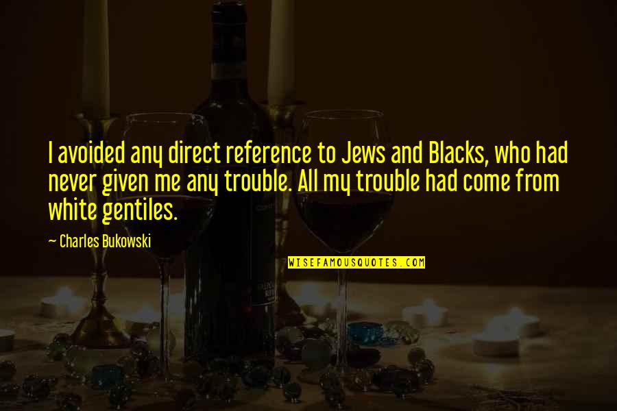 Blacks Quotes By Charles Bukowski: I avoided any direct reference to Jews and