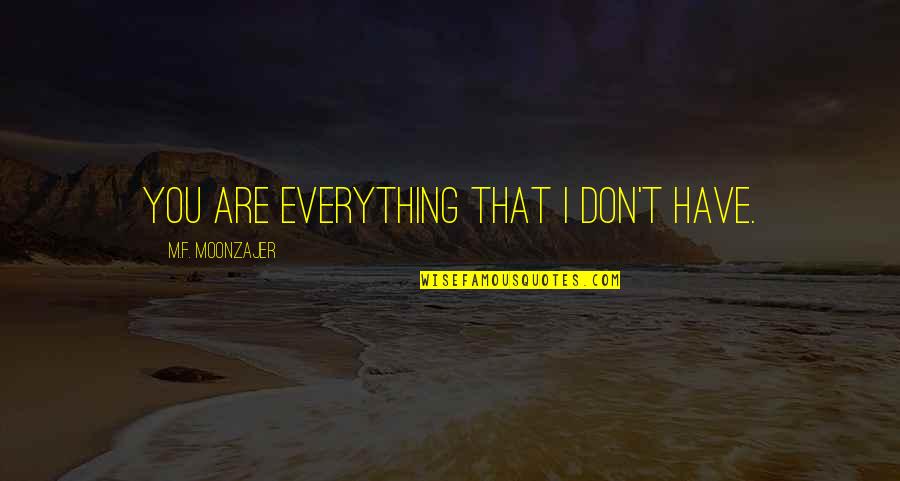 Blade Of Fire Quotes By M.F. Moonzajer: You are everything that I don't have.