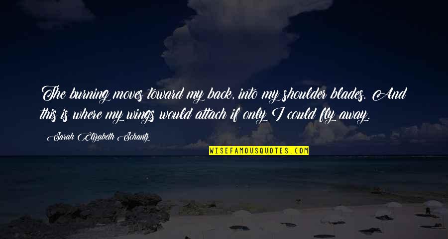 Blades Quotes By Sarah Elizabeth Schantz: The burning moves toward my back, into my Blades Quotes By Sarah Elizabeth Schantz: The burning moves toward my back, into my