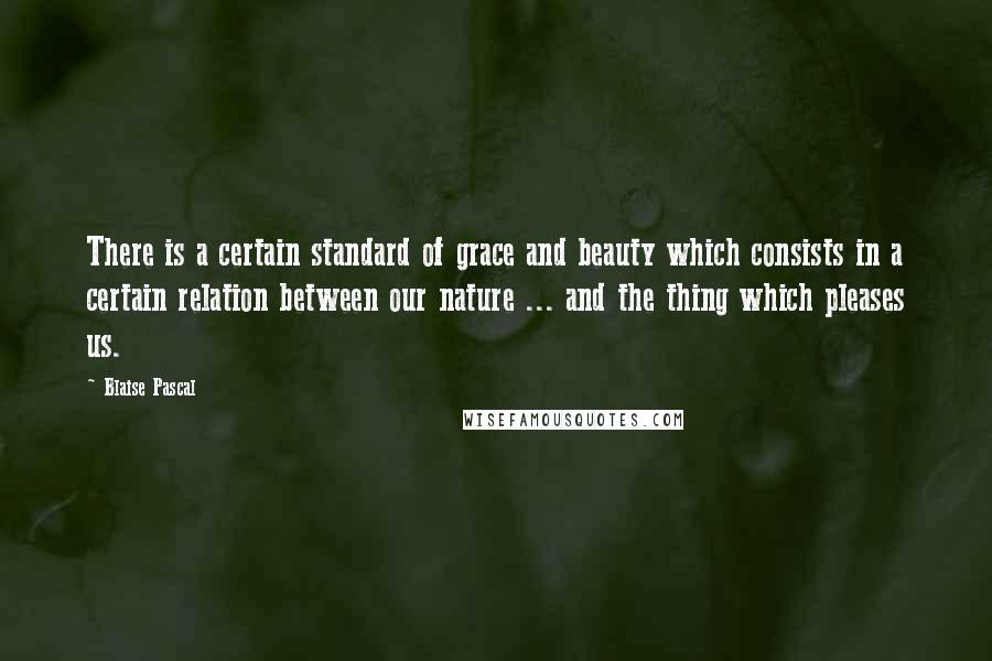 Blaise Pascal quotes: There is a certain standard of grace and beauty which consists in a certain relation between our nature ... and the thing which pleases us.