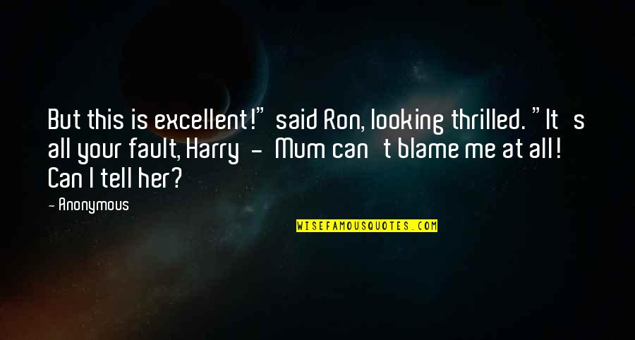 Blame Fault Quotes By Anonymous: But this is excellent!" said Ron, looking thrilled.