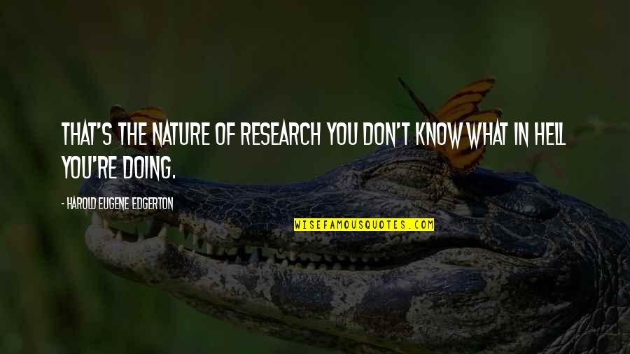 Blander Quotes By Harold Eugene Edgerton: That's the nature of research you don't know Blander Quotes By Harold Eugene Edgerton: That's the nature of research you don't know