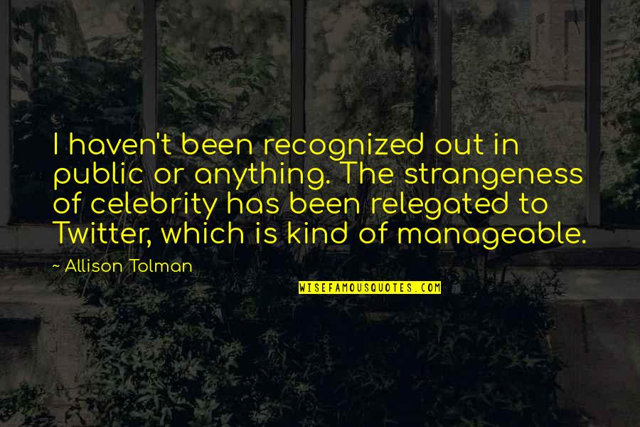 Blandest State Quotes By Allison Tolman: I haven't been recognized out in public or