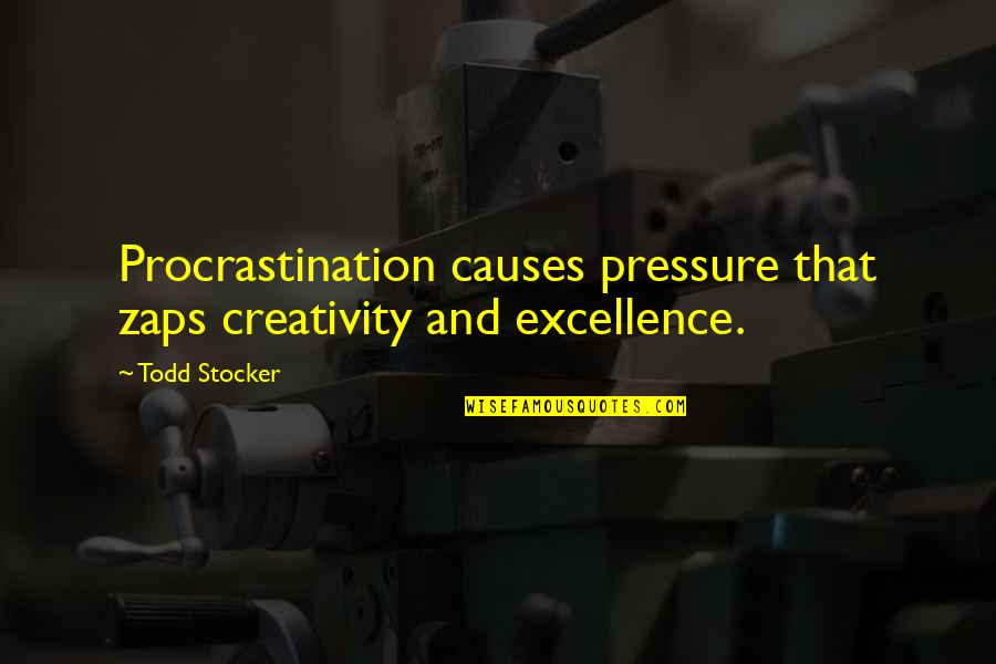 Blank Card Quotes By Todd Stocker: Procrastination causes pressure that zaps creativity and excellence.