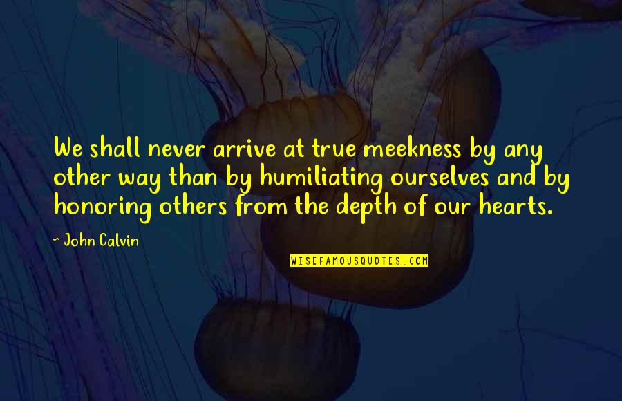 Blare Quotes By John Calvin: We shall never arrive at true meekness by
