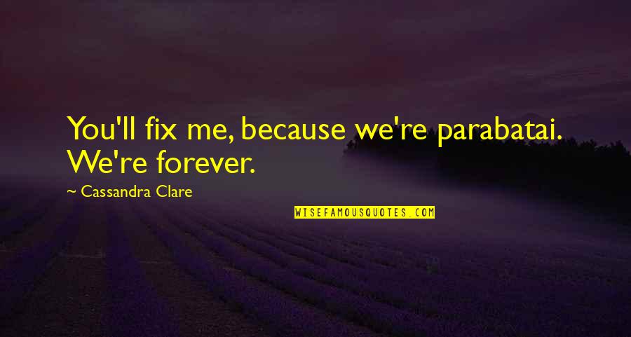 Blasenhauer Mineral City Quotes By Cassandra Clare: You'll fix me, because we're parabatai. We're forever.