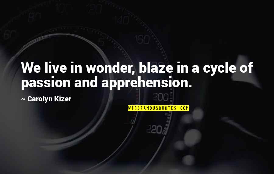 Blaze's Quotes By Carolyn Kizer: We live in wonder, blaze in a cycle