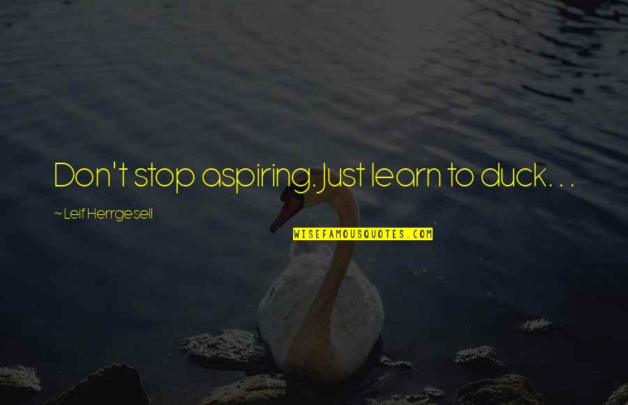 Blbl Xwrma Quotes By Leif Herrgesell: Don't stop aspiring. Just learn to duck. . Blbl Xwrma Quotes By Leif Herrgesell: Don't stop aspiring. Just learn to duck. .