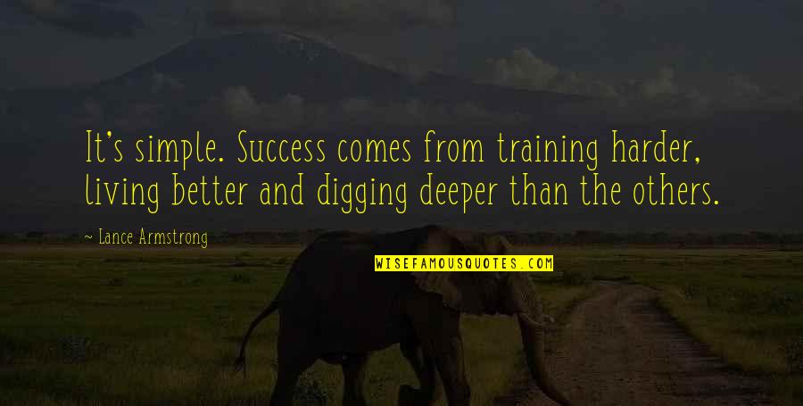 Blead Quotes By Lance Armstrong: It's simple. Success comes from training harder, living