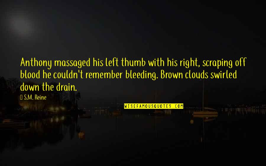 Bleeding Blood Quotes By S.M. Reine: Anthony massaged his left thumb with his right, Bleeding Blood Quotes By S.M. Reine: Anthony massaged his left thumb with his right,