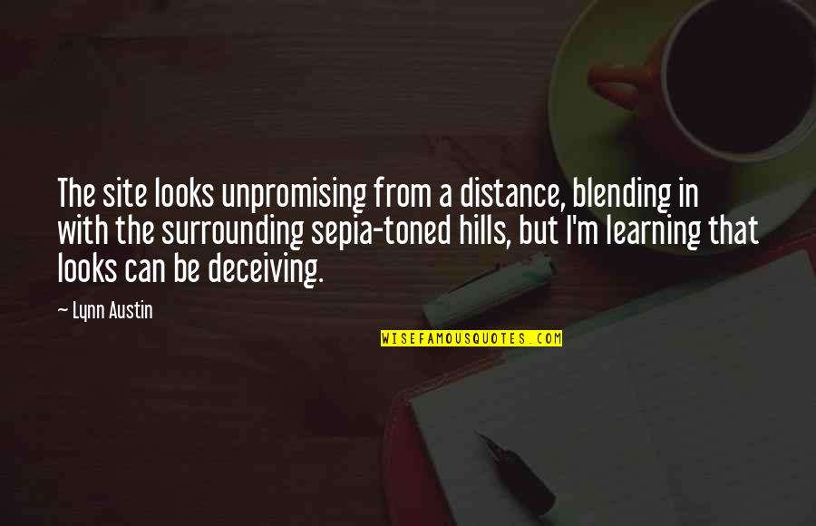 Blending In Quotes By Lynn Austin: The site looks unpromising from a distance, blending