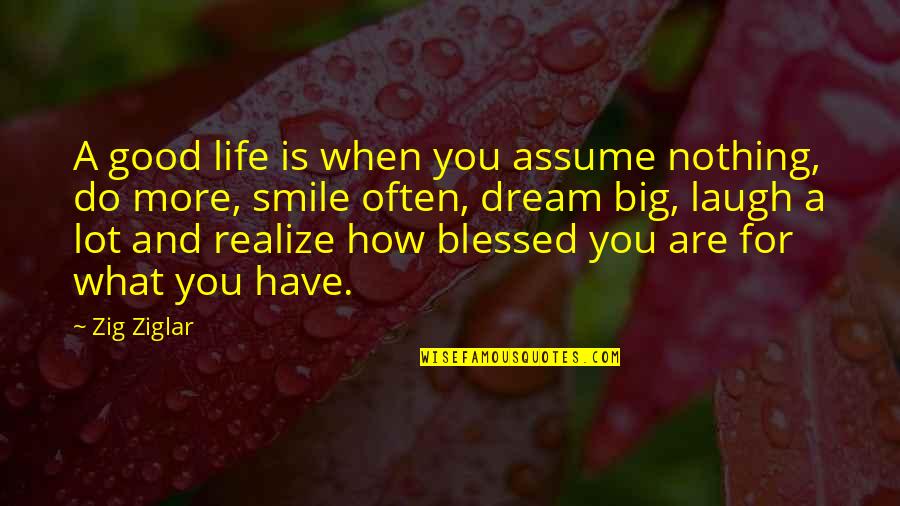 Blessed Life Quotes By Zig Ziglar: A good life is when you assume nothing,