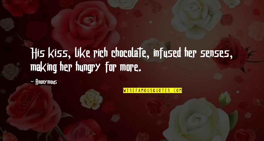 Blessed Not Stressed Quotes By Anonymous: His kiss, like rich chocolate, infused her senses,
