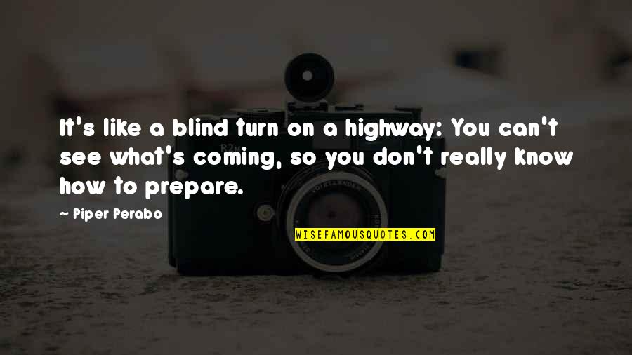 Blind It Quotes By Piper Perabo: It's like a blind turn on a highway:
