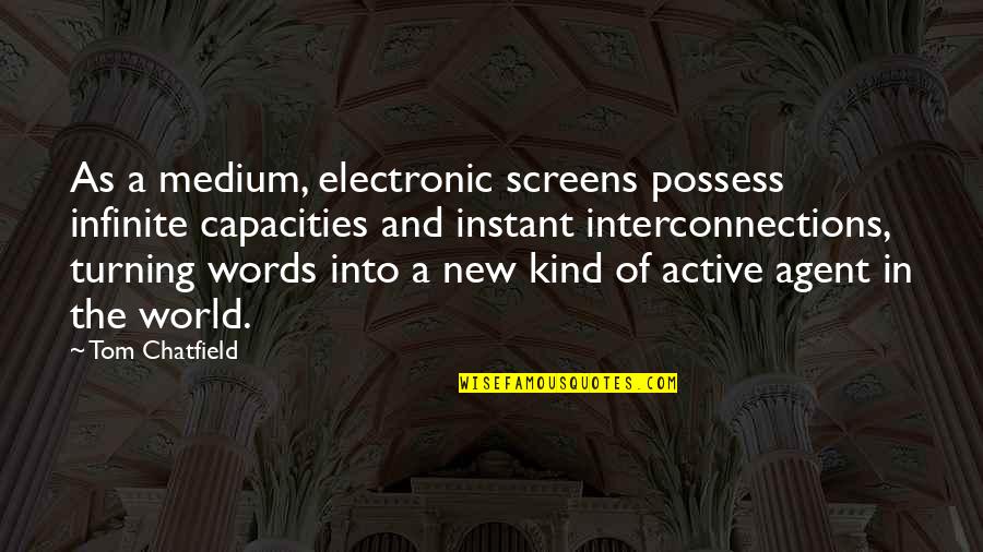 Blinded By Your Grace Quotes By Tom Chatfield: As a medium, electronic screens possess infinite capacities Blinded By Your Grace Quotes By Tom Chatfield: As a medium, electronic screens possess infinite capacities