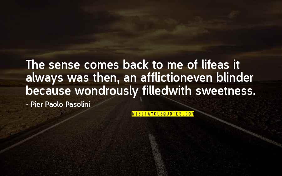 Blinder Quotes By Pier Paolo Pasolini: The sense comes back to me of lifeas