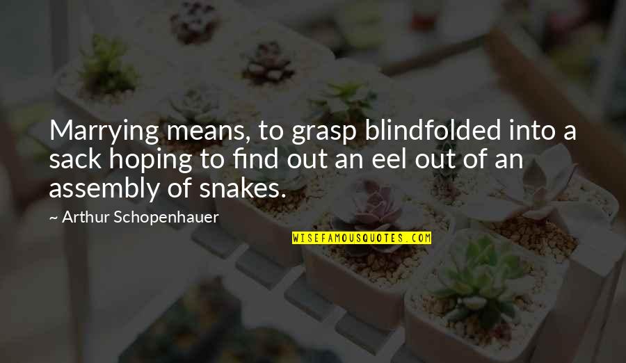 Blindfolded Quotes By Arthur Schopenhauer: Marrying means, to grasp blindfolded into a sack